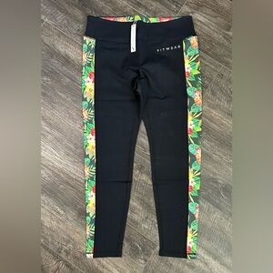 FITWEAR Black leggings with tropical floral side print size 12